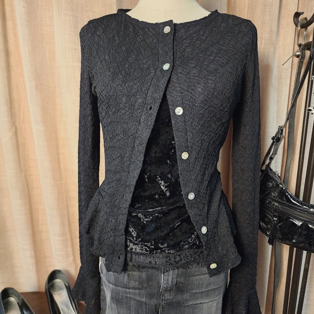 Missguided Black Textured Lace Bell Sleeve Cardigan Size S Romantic Goth NWT